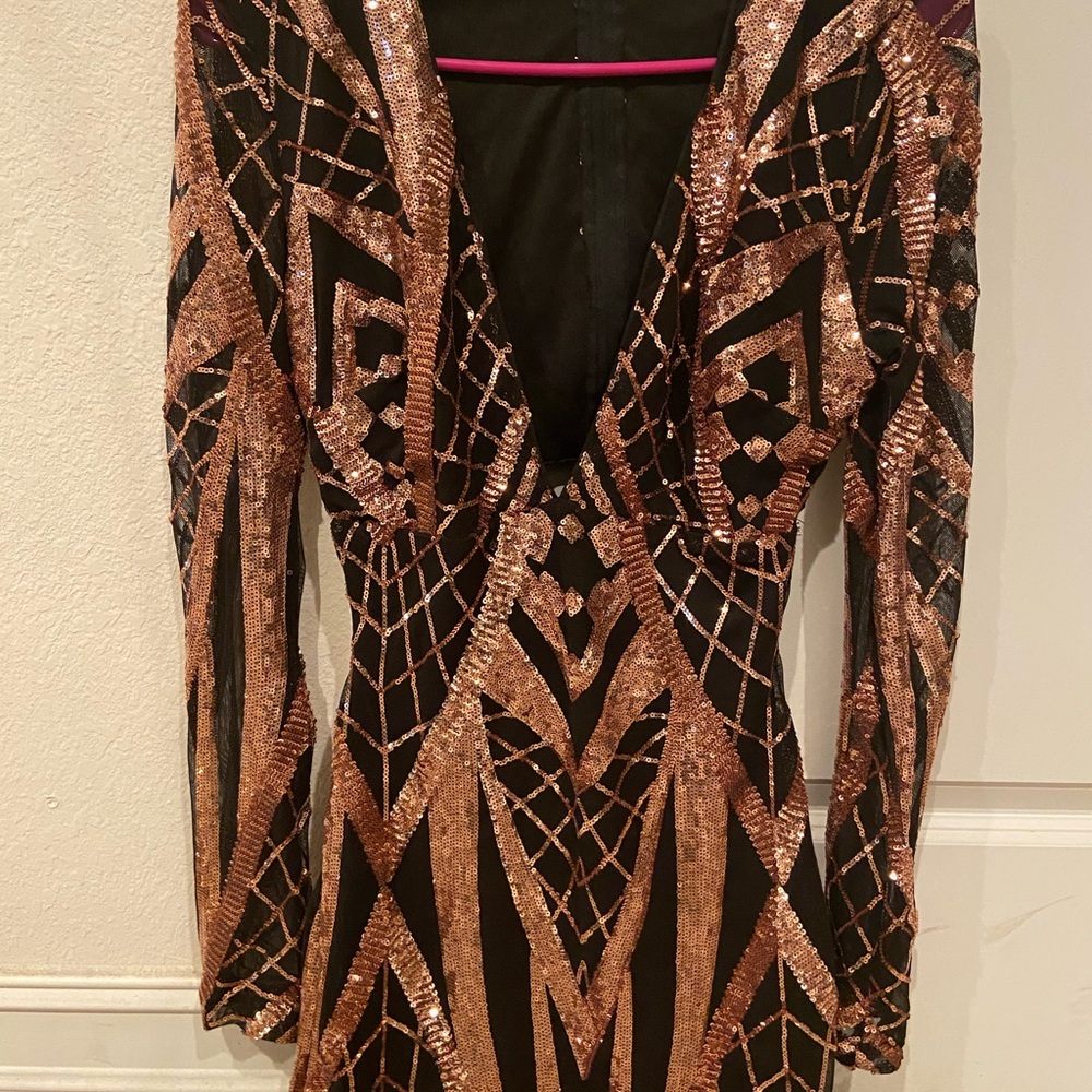 Banjul Black and Gold Sequin Mini Dress